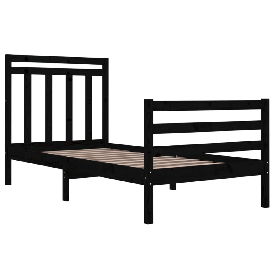 Estructura de cama madera maciza de pino negra 90x200