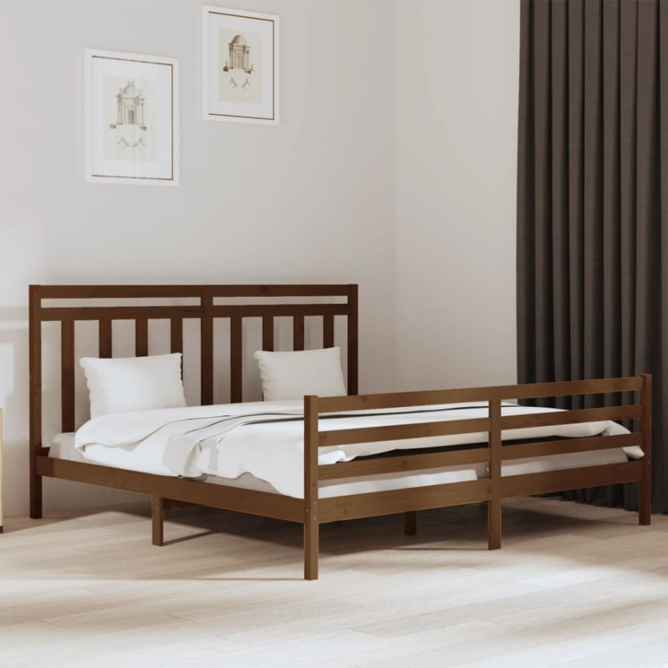 Estructura de cama madera maciza de pino marrón miel 200x200