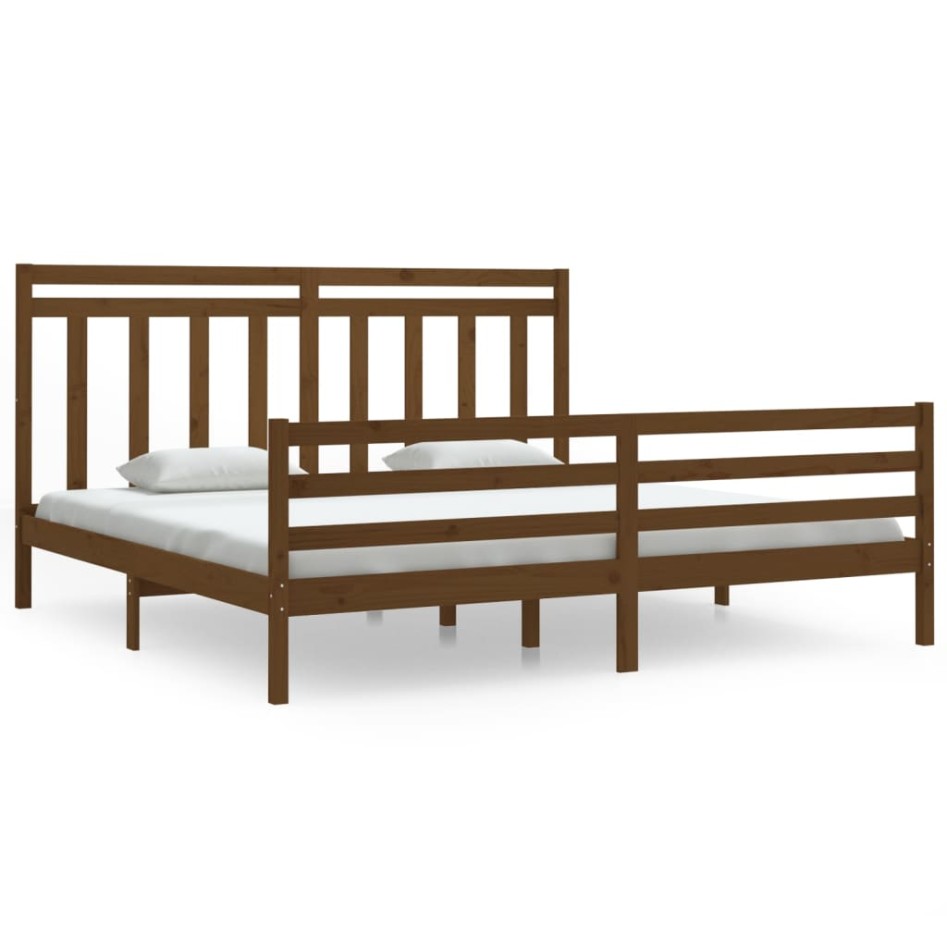Estructura de cama madera maciza de pino marrón miel 200x200