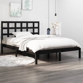 Estructura de cama de madera maciza negra 140x190