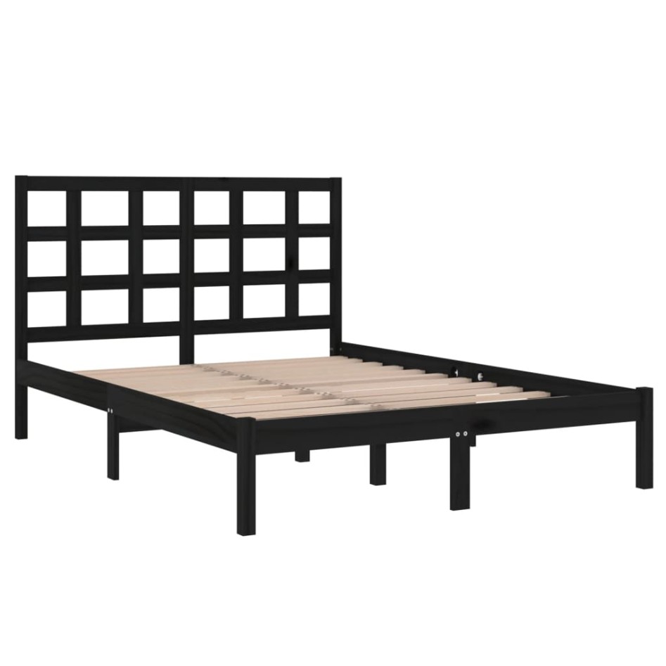Estructura de cama de madera maciza negra 140x190
