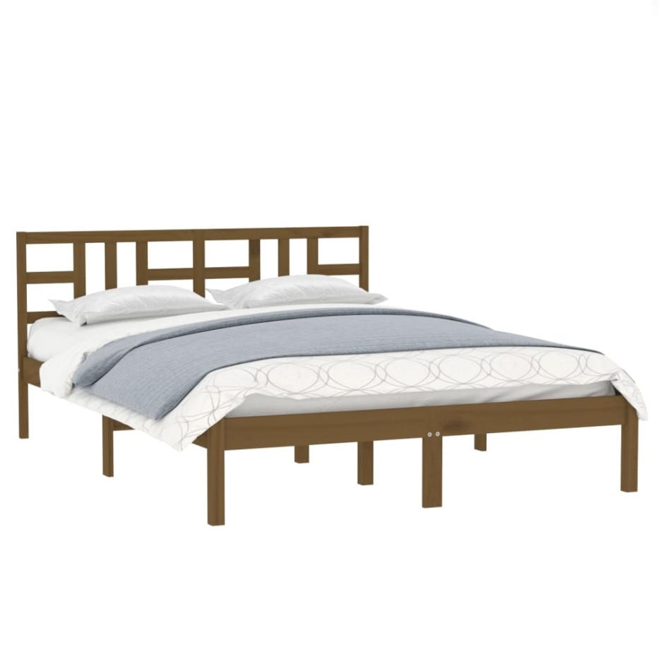 Estructura de cama madera maciza de pino marrón miel 200x200
