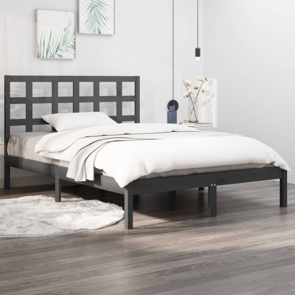 Estructura de cama madera maciza gris King Size 150x200