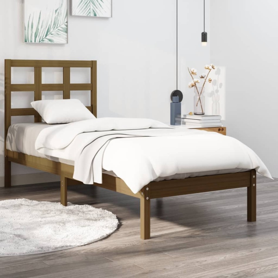 Estructura de cama madera maciza marrón miel 100x200