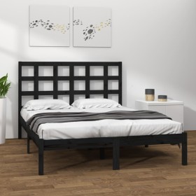 Estructura de cama de madera maciza de pino negra 200x200
