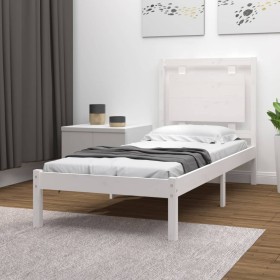 Estructura de cama madera maciza individual blanco 75x190