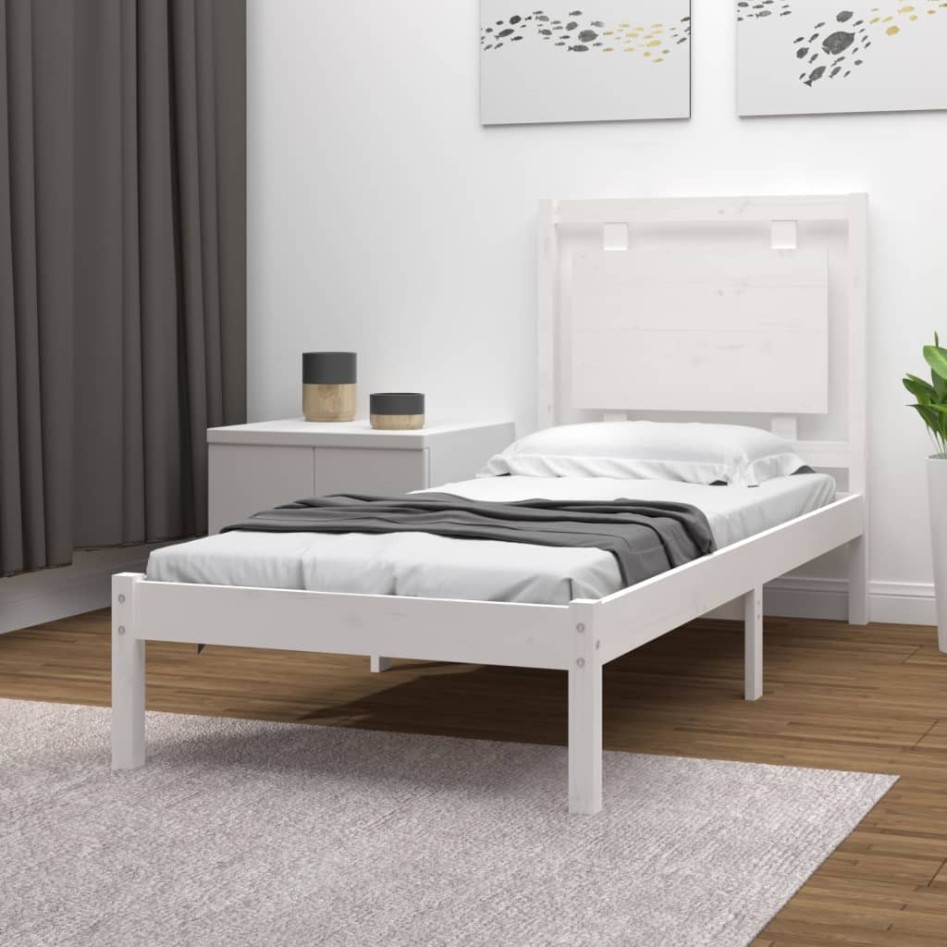 Estructura de cama madera maciza individual blanco 75x190