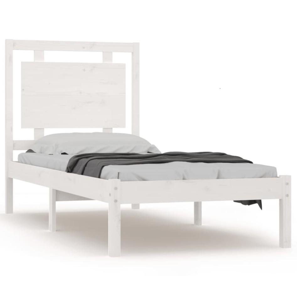 Estructura de cama madera maciza individual blanco 75x190