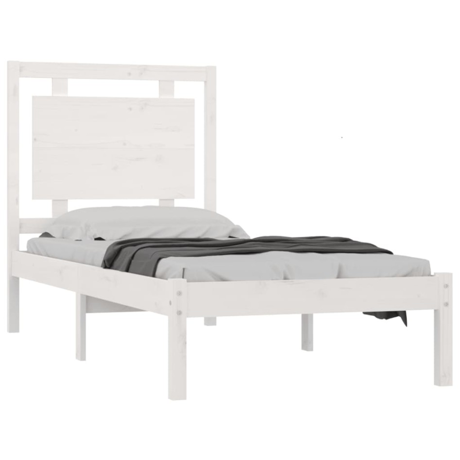 Estructura de cama madera maciza individual blanco 75x190
