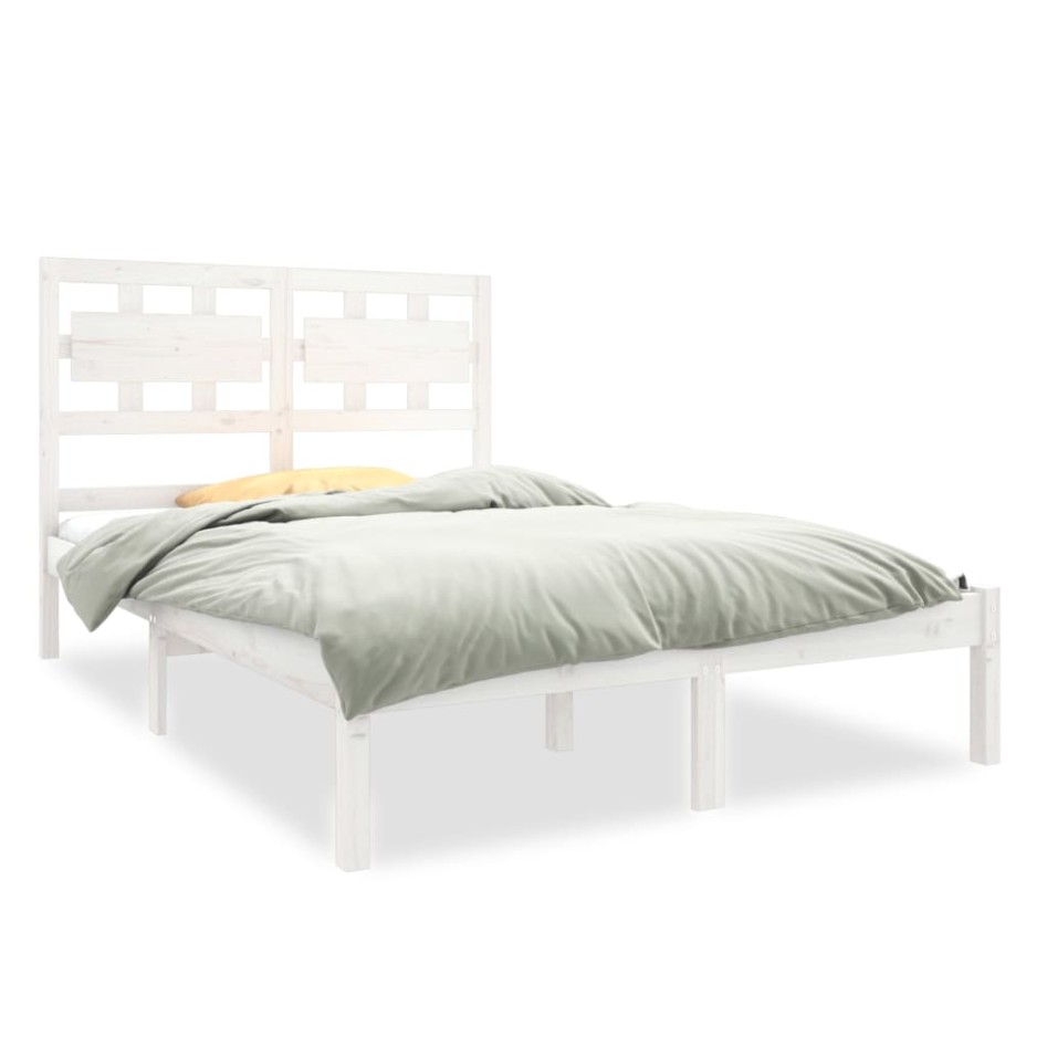 Estructura de cama de madera maciza blanca 135x190