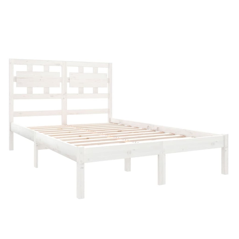Estructura de cama doble pequeña madera maciza blanca