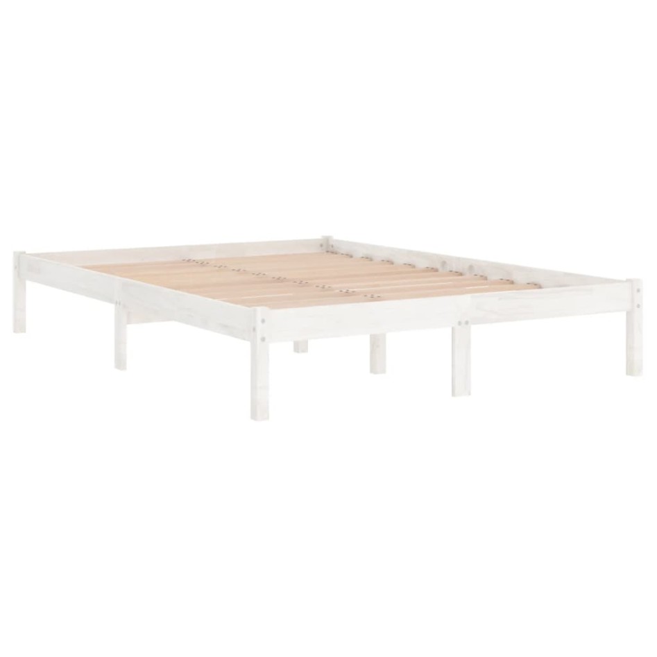 Estructura de cama doble pequeña madera maciza blanca