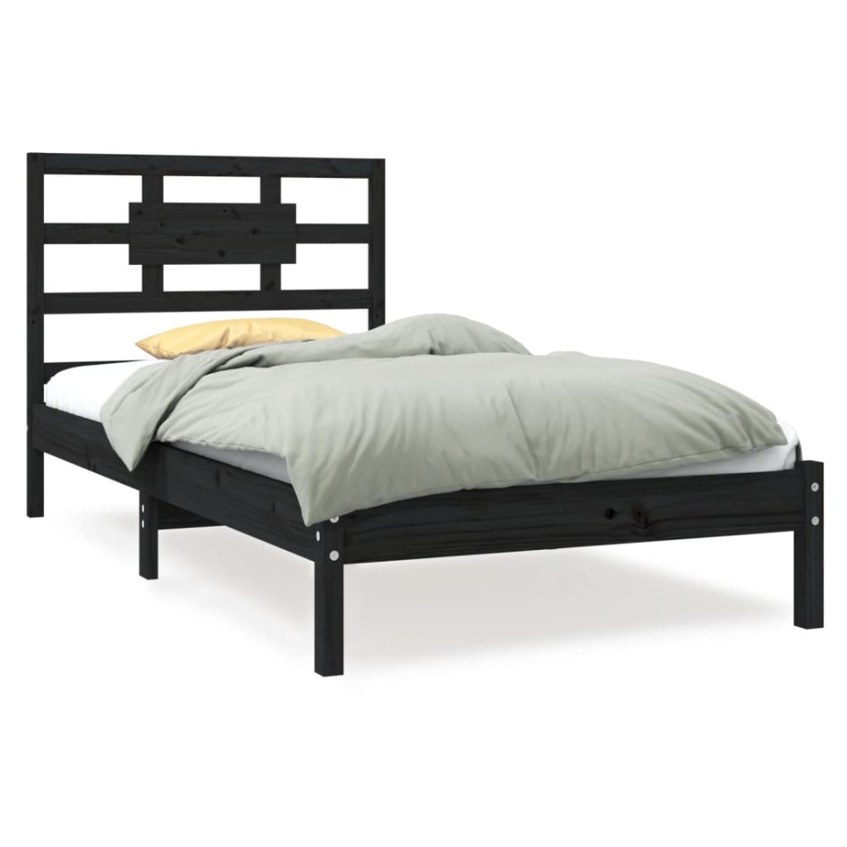 Estructura de cama individual madera maciza negra 90x190