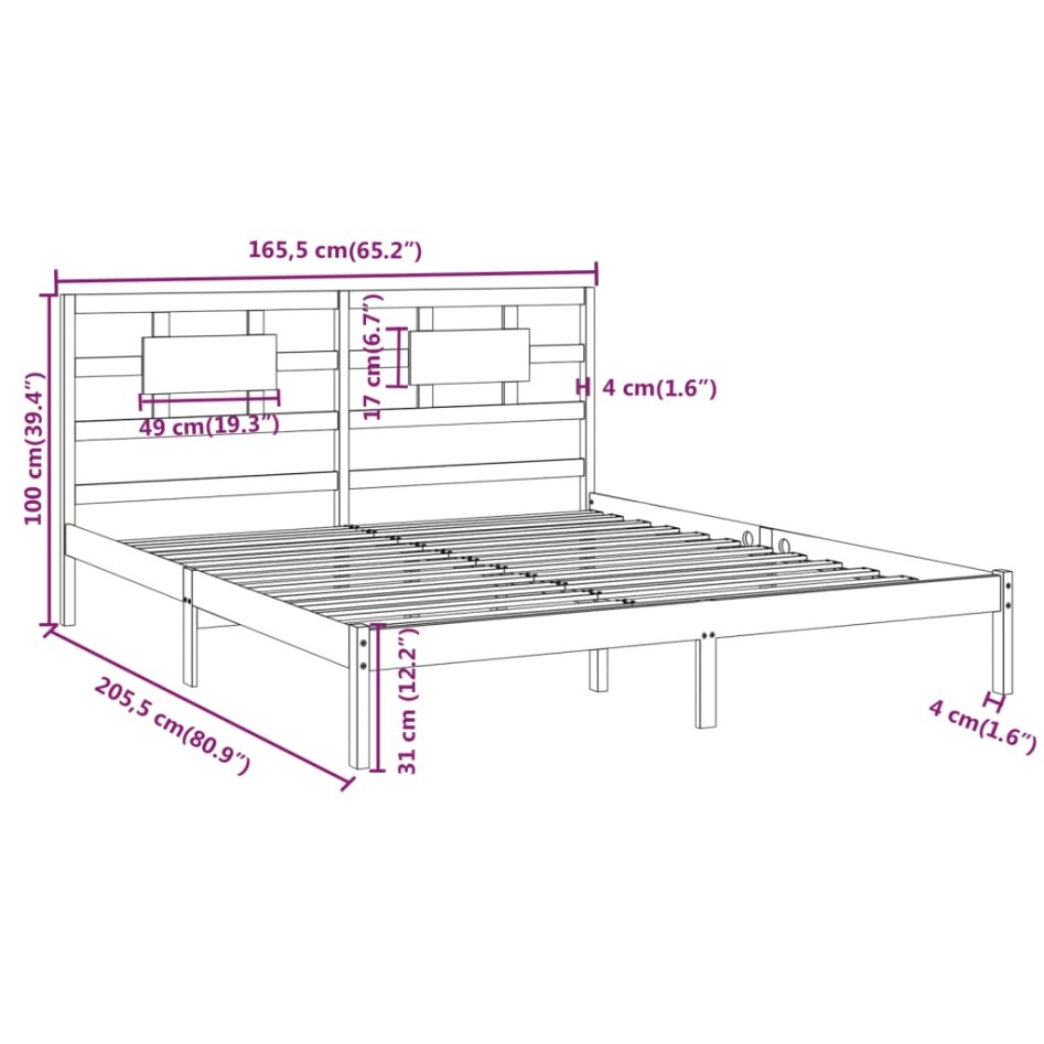 Estructura de cama de madera maciza de pino blanca 160x200