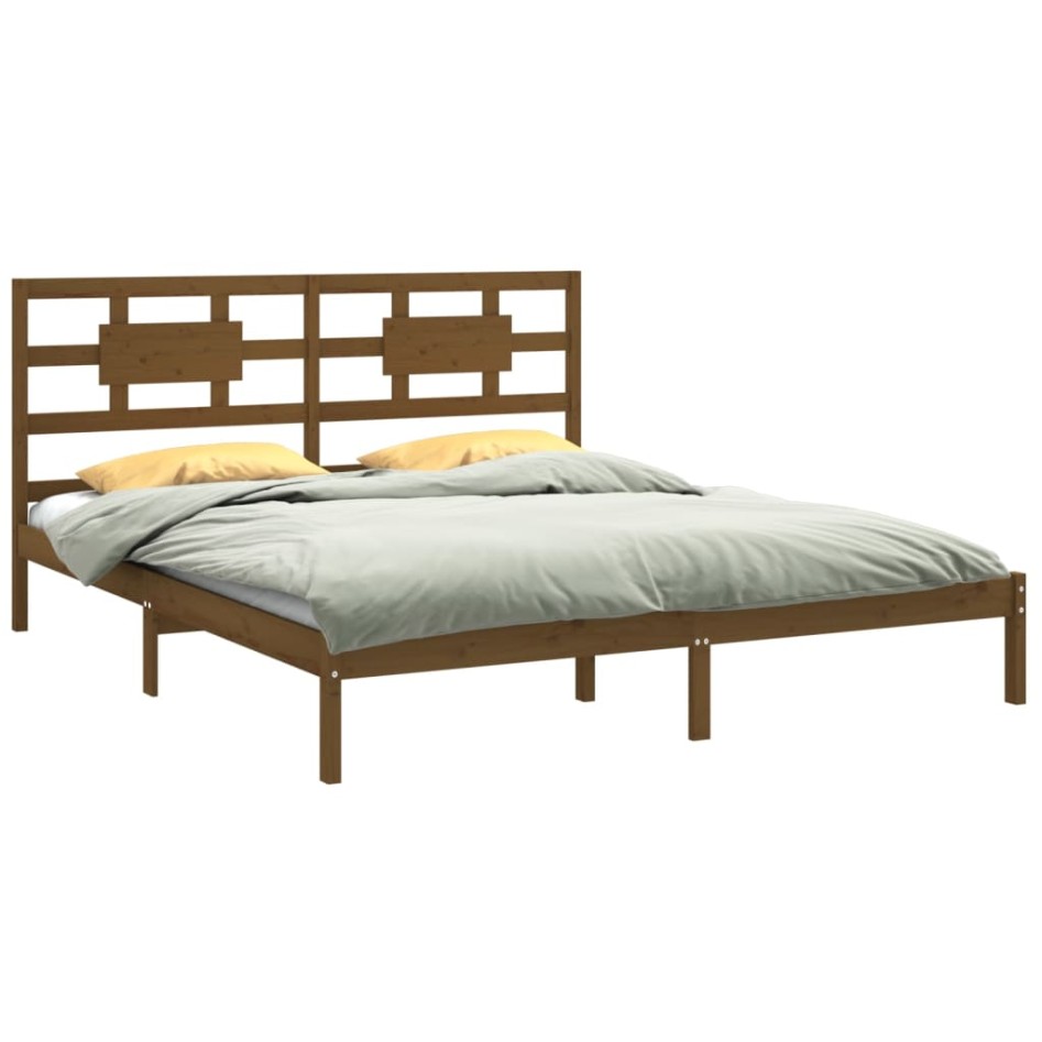 Estructura de cama madera maciza de pino marrón miel 200x200