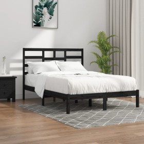 Estructura de cama de madera maciza de pino negra 160x200
