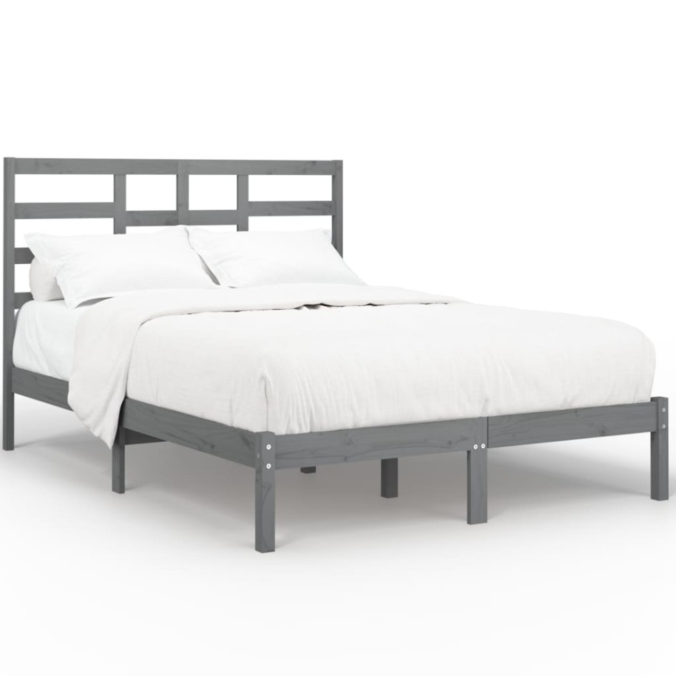 Estructura de cama madera maciza gris King Size 150x200