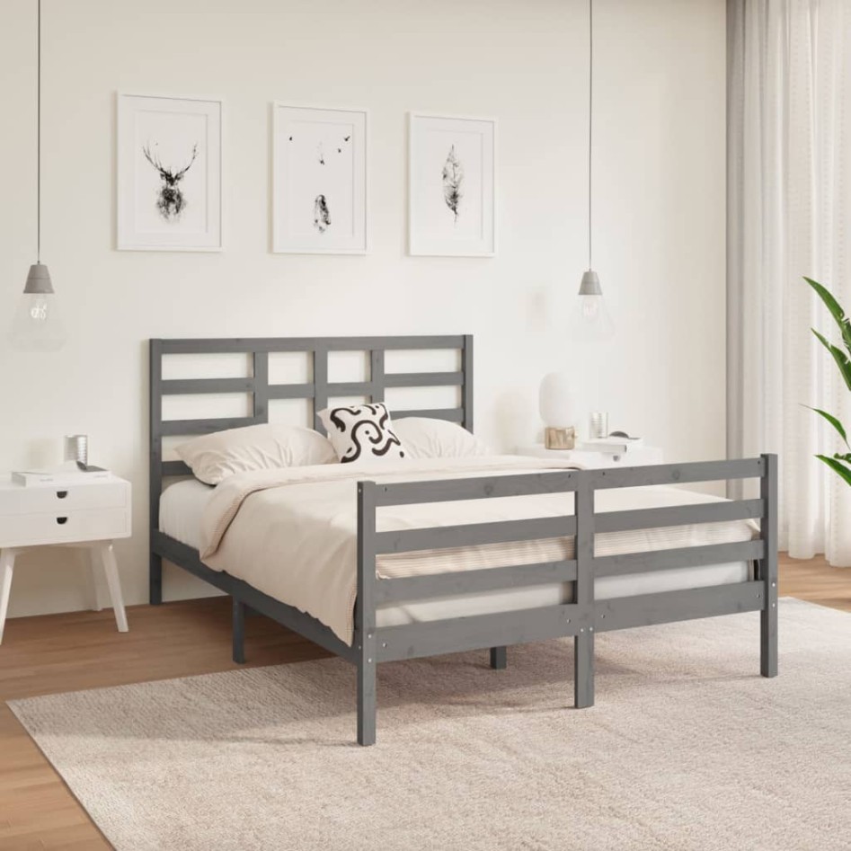 Estructura de cama madera maciza gris doble 135x190