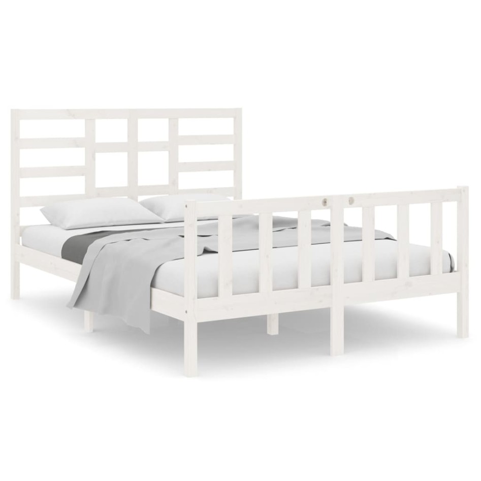Estructura de cama doble pequeña madera maciza blanca