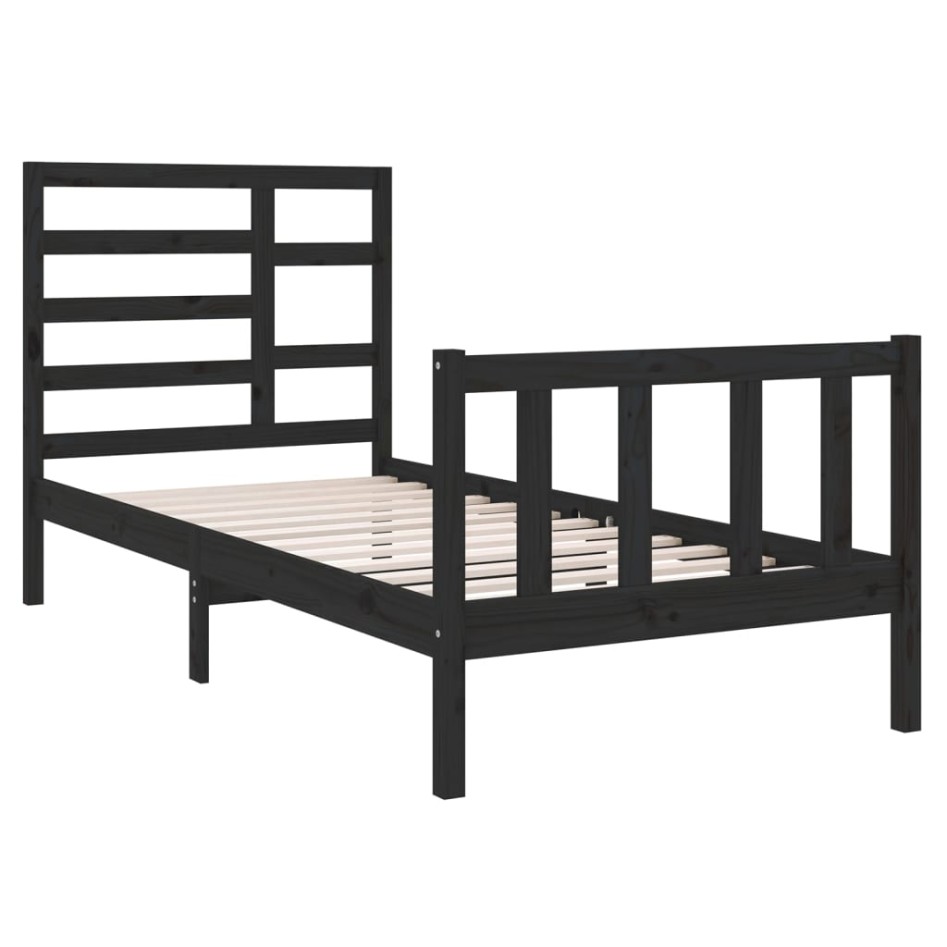 Estructura de cama individual madera maciza negra 90x190