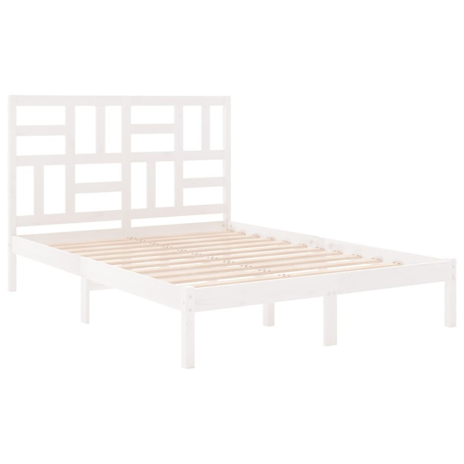 Estructura de cama de madera maciza blanca 135x190