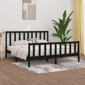 Estructura de cama de madera maciza negra 200x200