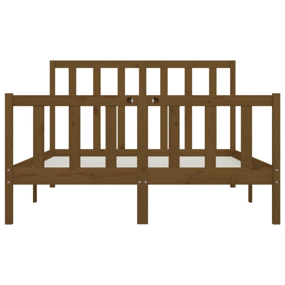 Estructura de cama madera maciza King marrón miel 150x200