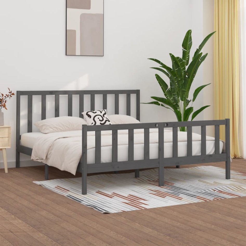 Estructura de cama de madera maciza gris 200x200