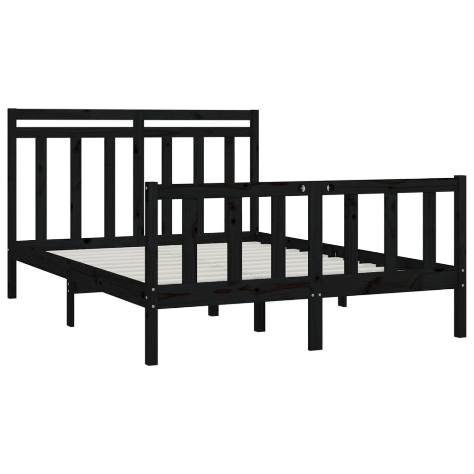 Estructura de cama de madera maciza negra 140x200