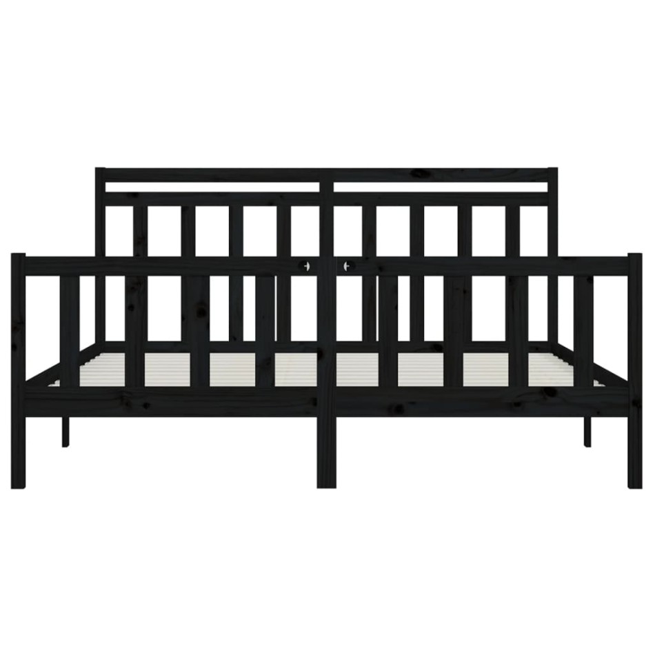 Estructura de cama madera maciza Super King negra 180x200