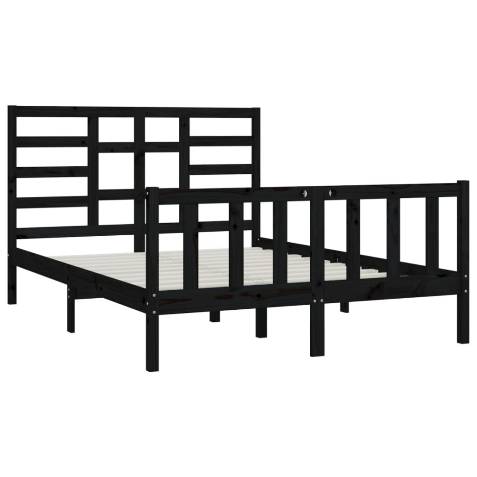 Estructura de cama de madera maciza negra 120x200