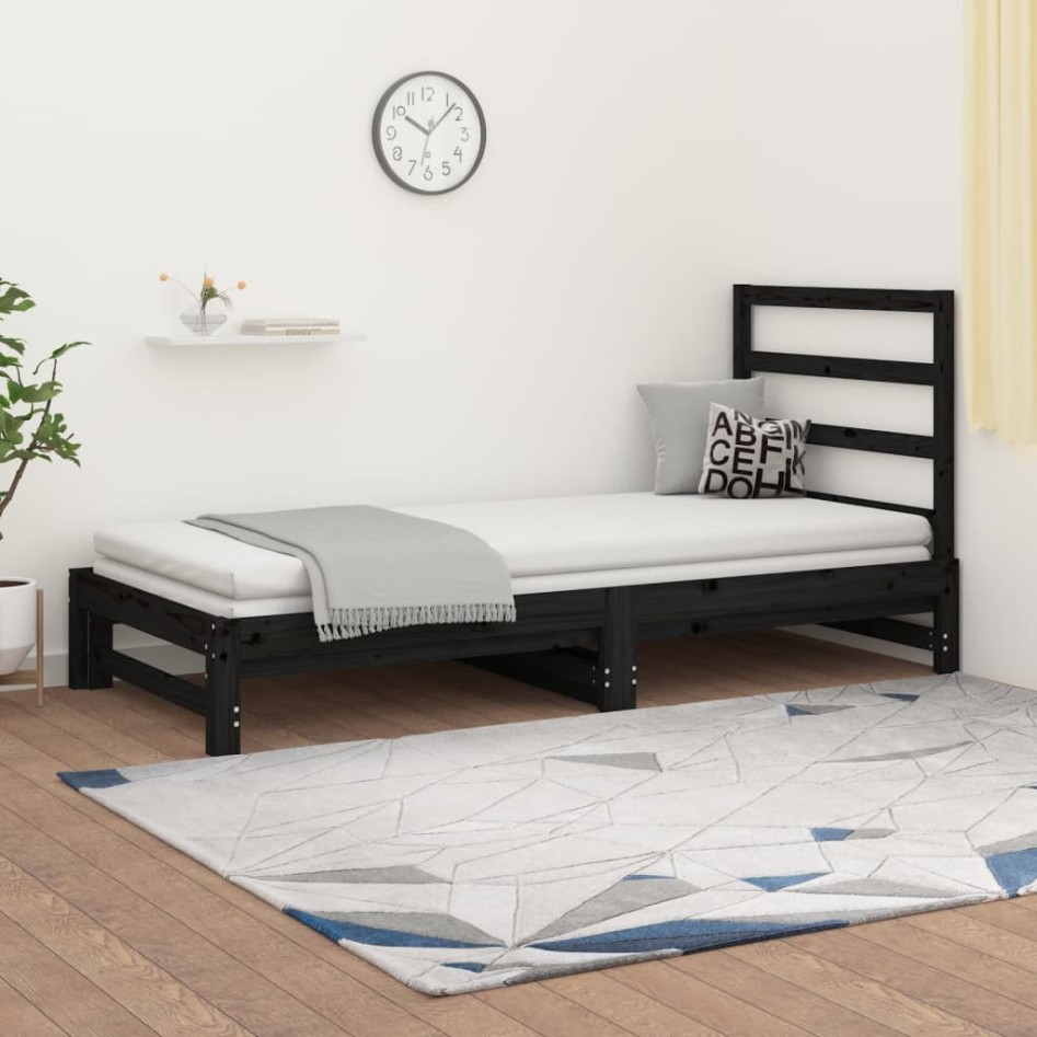 Sofá cama extraíble madera maciza de pino negro 2x(90x190)