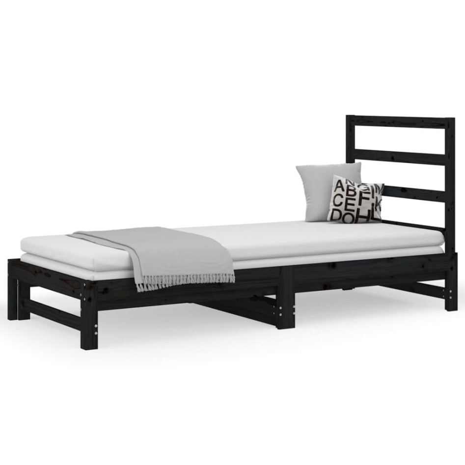 Sofá cama extraíble madera maciza de pino negro 2x(90x190)