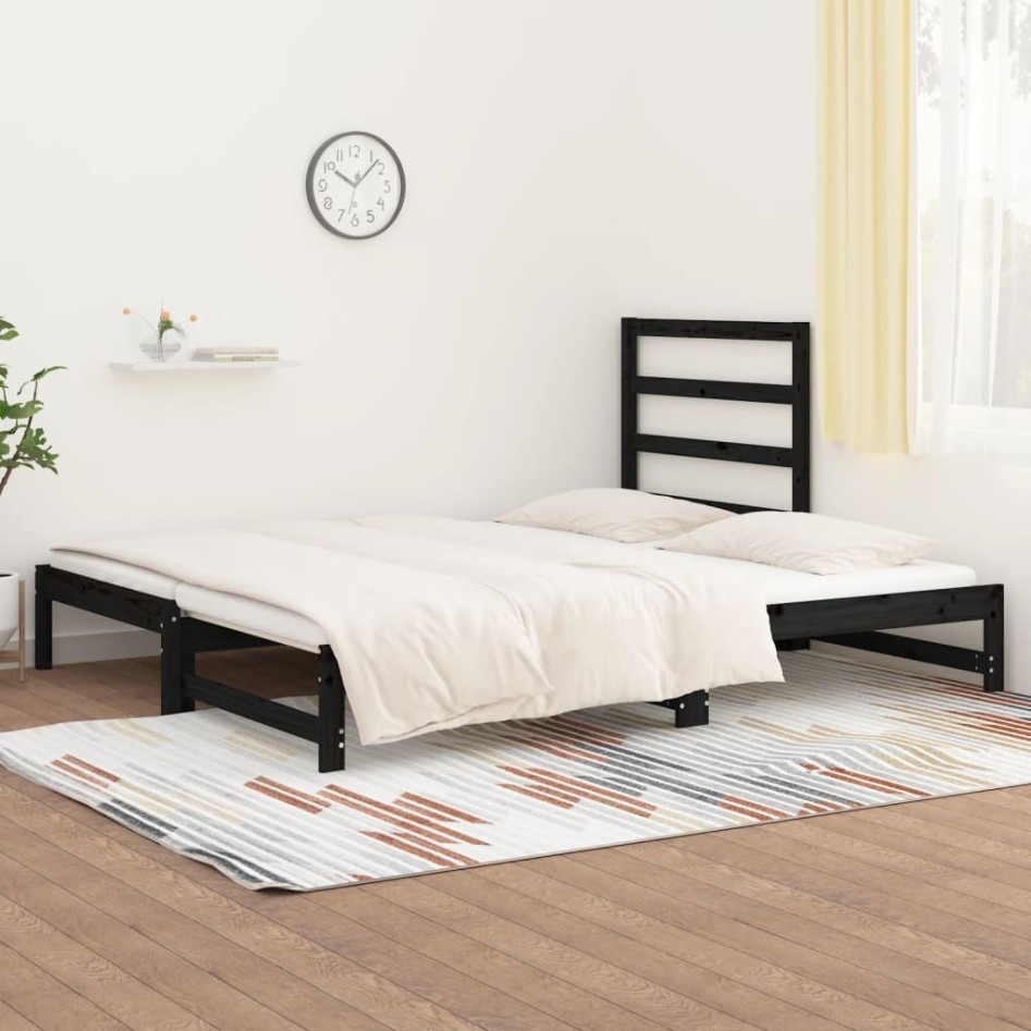 Sofá cama extraíble madera maciza de pino negro 2x(90x190)
