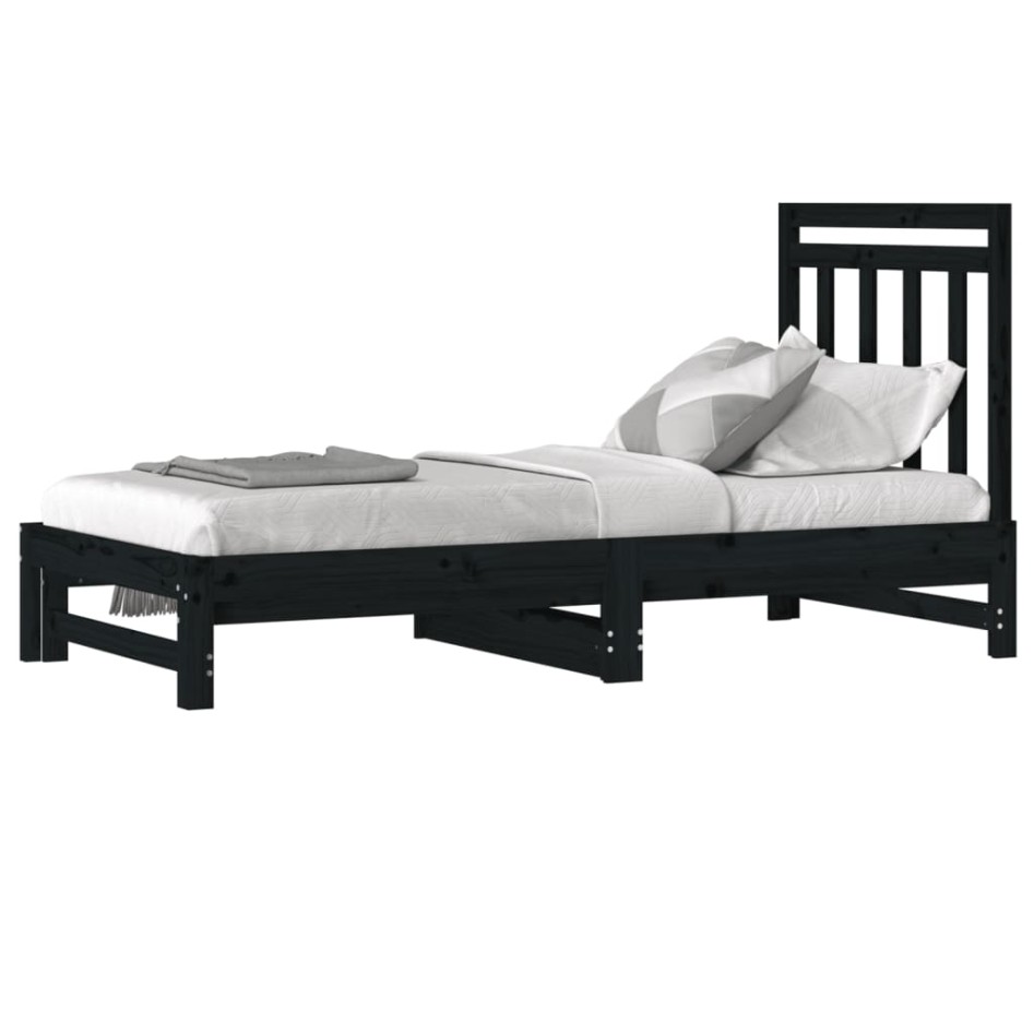 Sofá cama extraíble madera maciza de pino negro 2x(90x190)