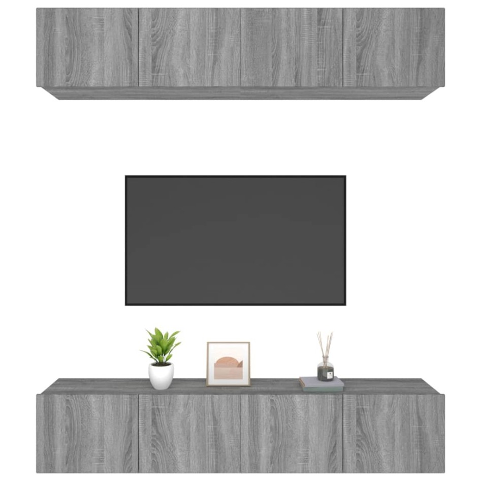 Muebles TV 4 uds madera contrachapada gris Sonoma 80x30x30
