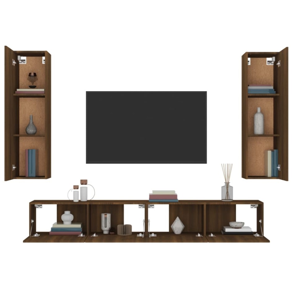 Set de muebles para TV 4 pzas madera contrachapada marrón