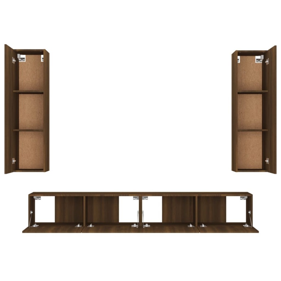 Set de muebles para TV 4 pzas madera contrachapada marrón