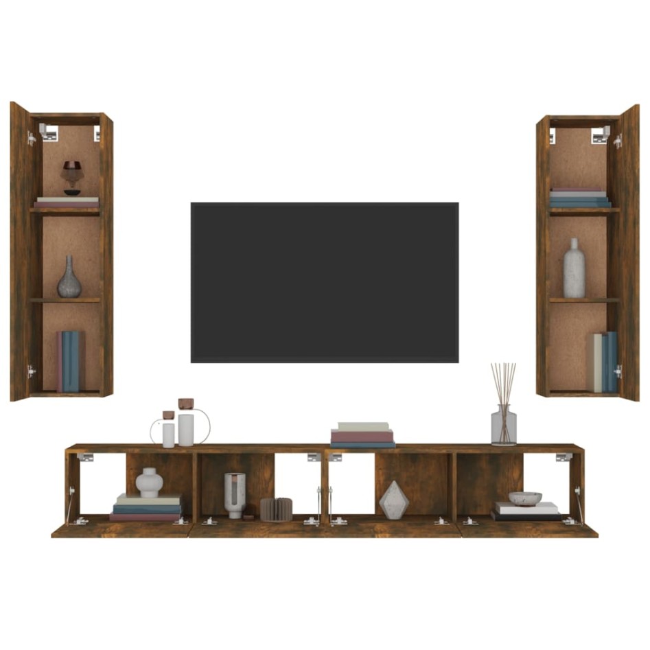 Set de muebles de TV 4 pzas madera contrachapada roble
