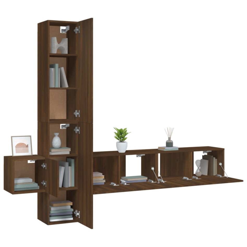 Set de muebles para TV 5 pzas madera contrachapada roble