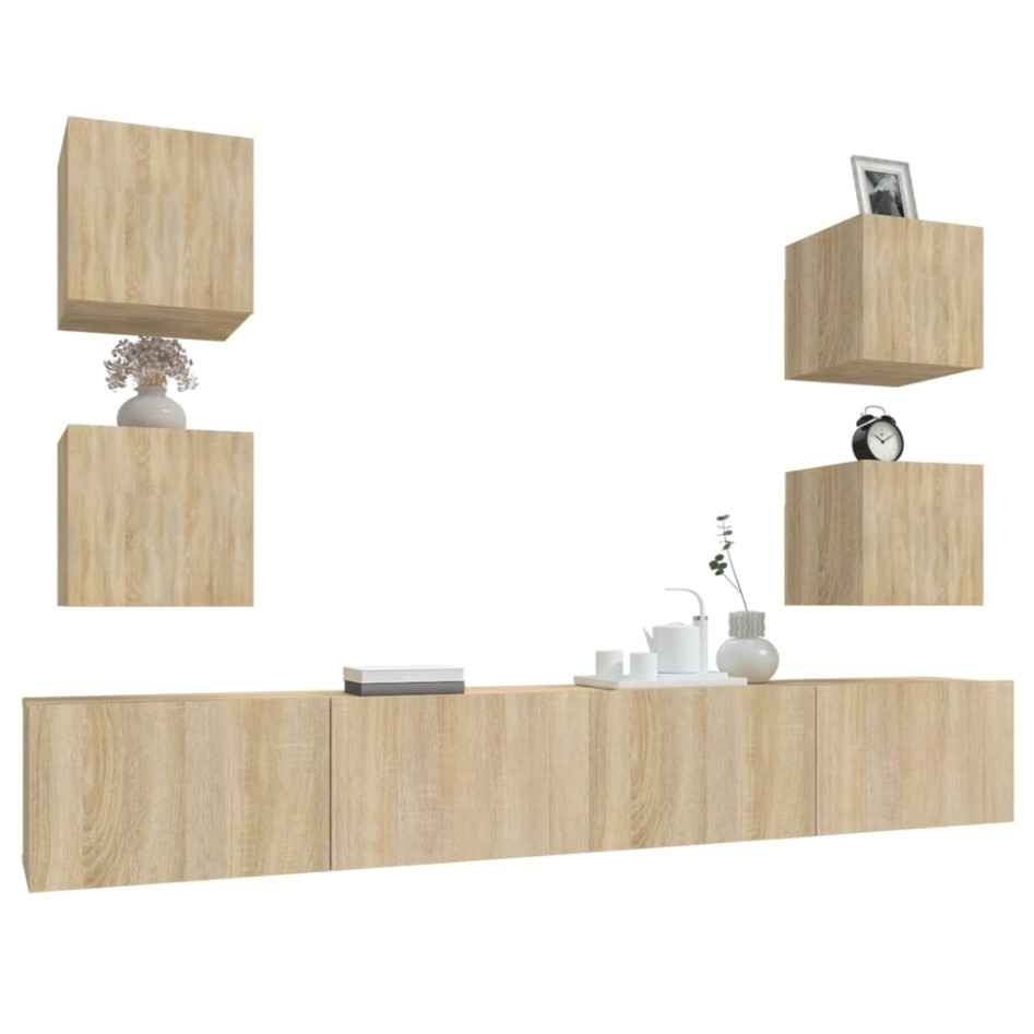 Set de muebles para TV 6 pzas madera contrachapada roble