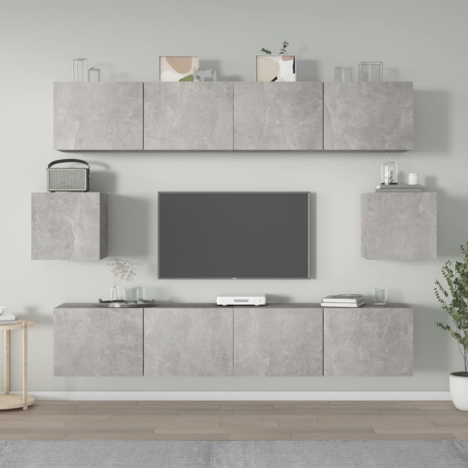 Set de muebles de TV 6 pzas madera contrachapada gris
