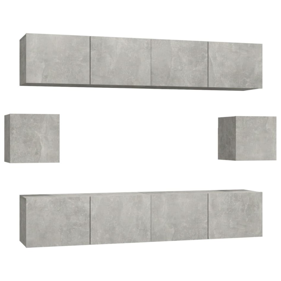 Set de muebles de TV 6 pzas madera contrachapada gris