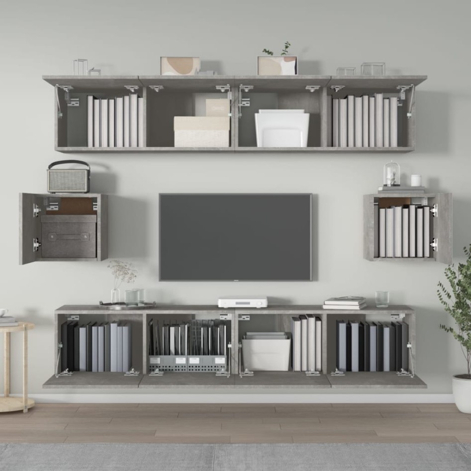 Set de muebles de TV 6 pzas madera contrachapada gris