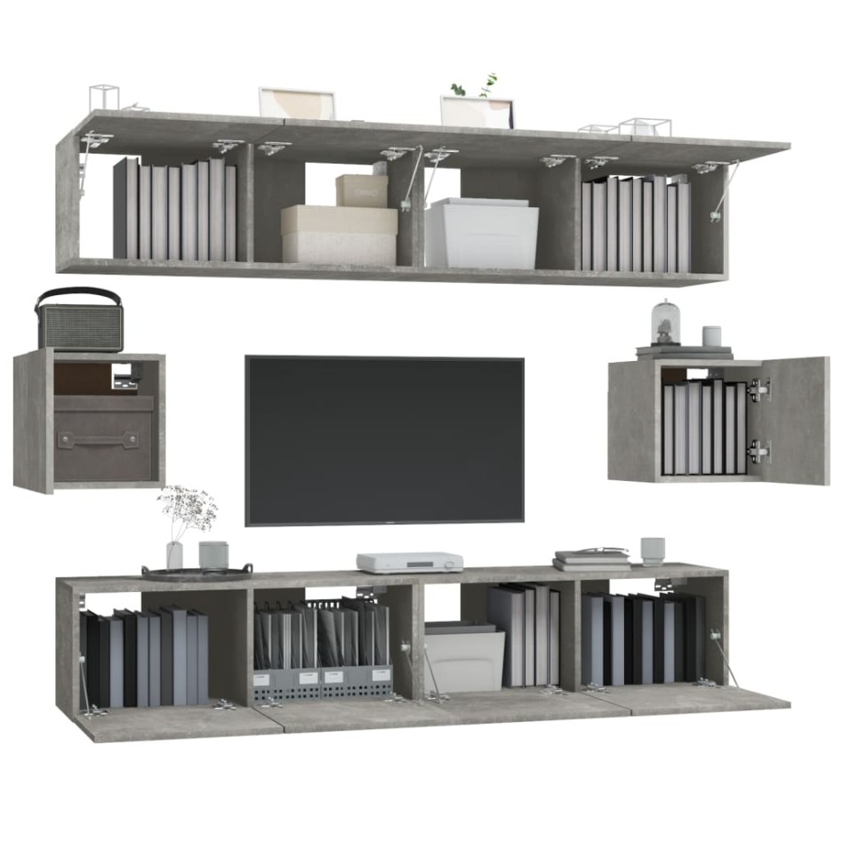 Set de muebles de TV 6 pzas madera contrachapada gris