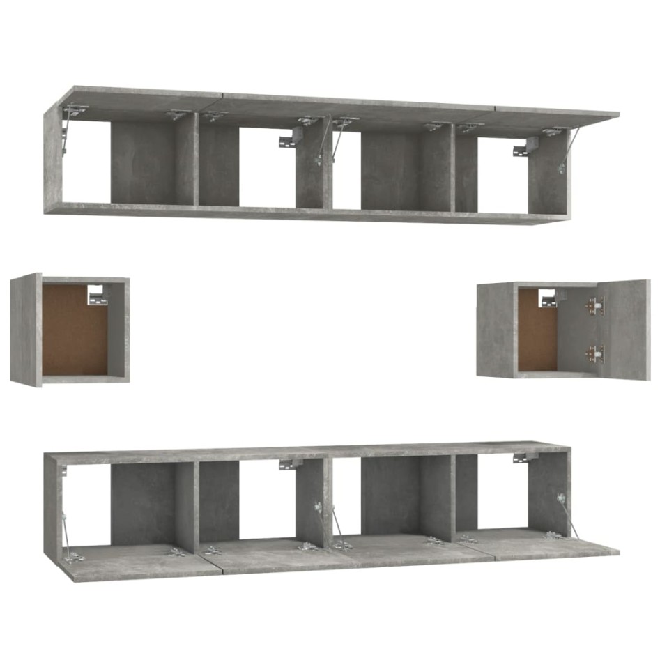 Set de muebles de TV 6 pzas madera contrachapada gris