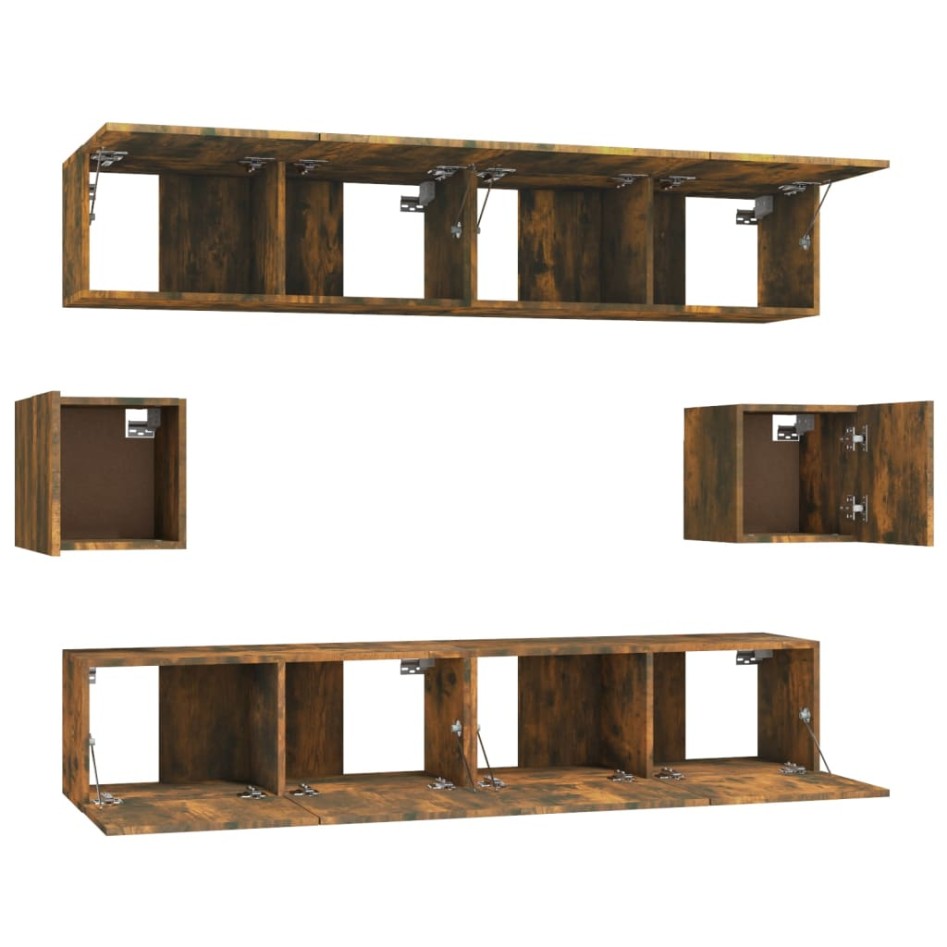 Set de muebles de TV 6 pzas madera contrachapada roble