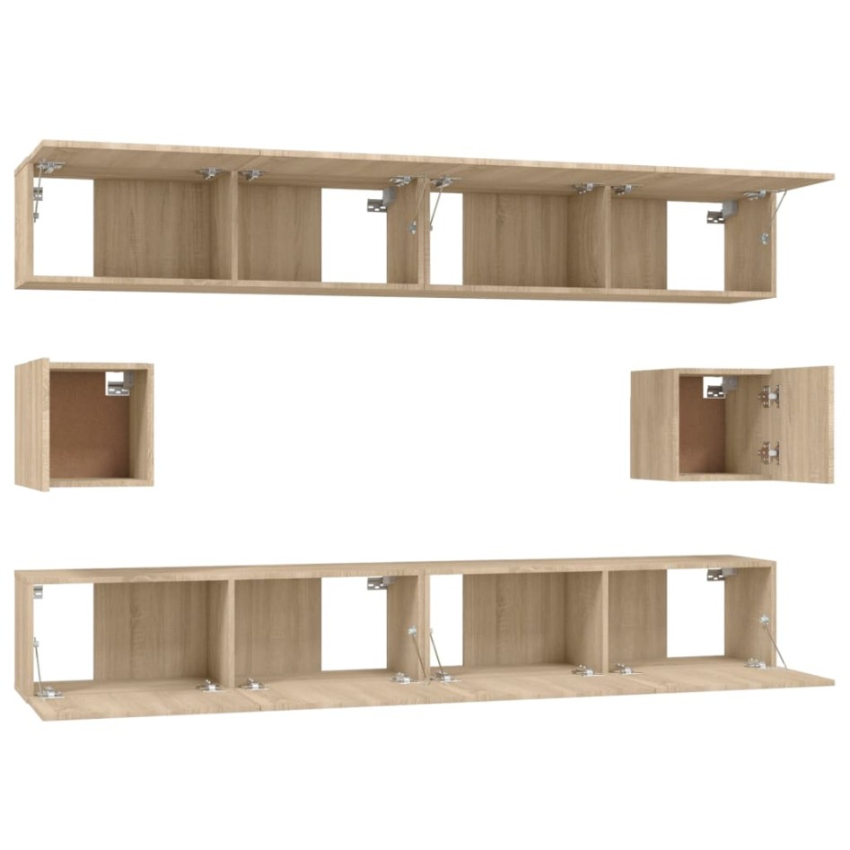 Set de muebles para TV 6 pzas madera contrachapada roble