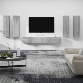 Set de muebles para TV 6 pzas madera contrachapada gris