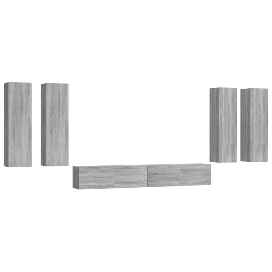 Set de muebles para TV 6 pzas madera contrachapada gris
